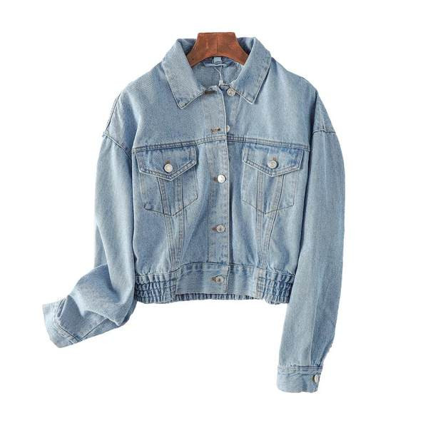 Uus mudel elastse vöökohaga sügisene teksajakk