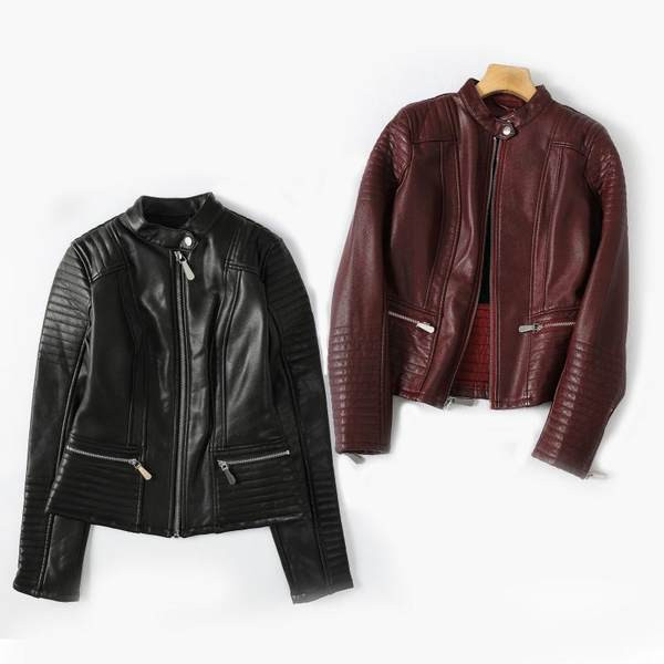 Modern eko bőr kabát cipzárral nőknek