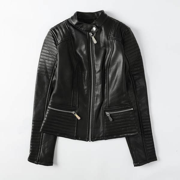 Modern eko bőr kabát cipzárral nőknek