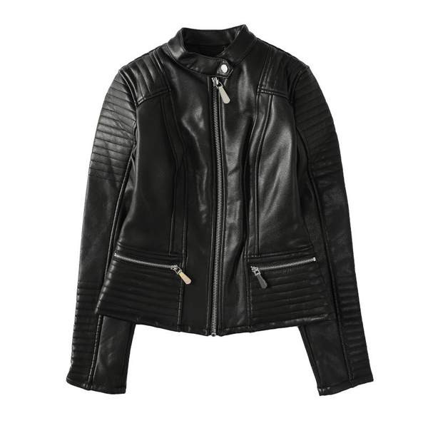 Modern eko bőr kabát cipzárral nőknek