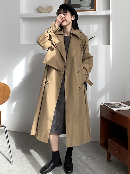 Stiilne naiste õhuke pikk nööpidega mantel