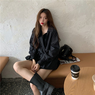 Μοντέρνο γυναικείο κοντό λεπτό παλτό με κορδόνια