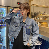 Moodne naiste lühike nööpidega teksajakk