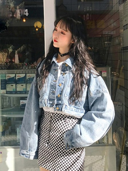 Moodne naiste lühike lai teksajakk