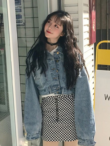 Moodne naiste lühike lai teksajakk