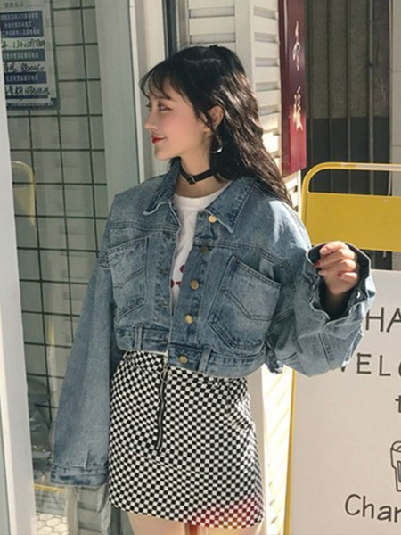 Moodne naiste lühike lai teksajakk