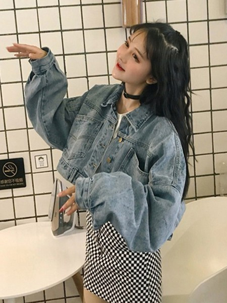 Moodne naiste lühike lai teksajakk