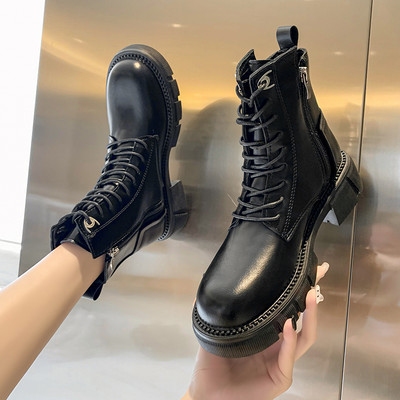 Γυναικείες μπότες casual από οικολογικό δέρμα με κορδόνια