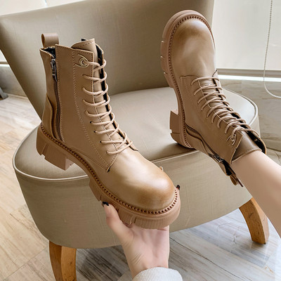 Γυναικείες μπότες casual από οικολογικό δέρμα με κορδόνια