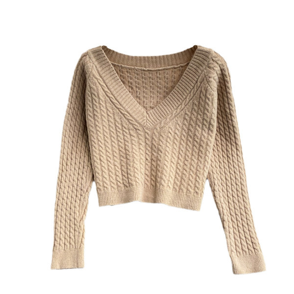 Naiste spitsikaelusega kootud kampsun neljas värvitoonis