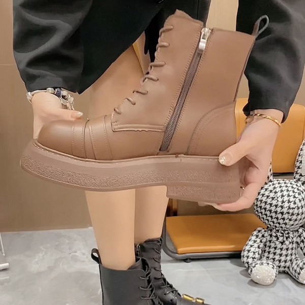 Γυναικείες έκο δερμάτινες μπότες με αγκράφα και κορδόνια