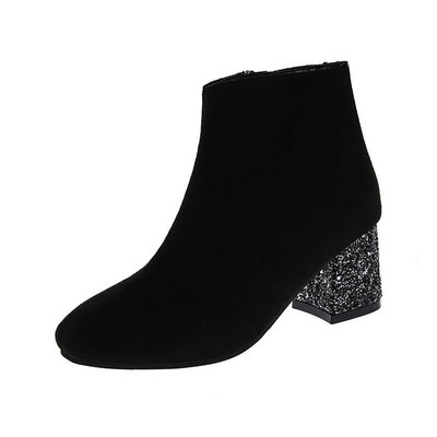 Öko-seemisnahast naiste saapad 6 cm kontsaga - musta värvi