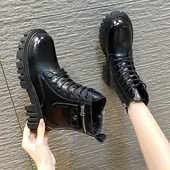 Ženske čizme od eko kože sa grubim đonom i vezicama