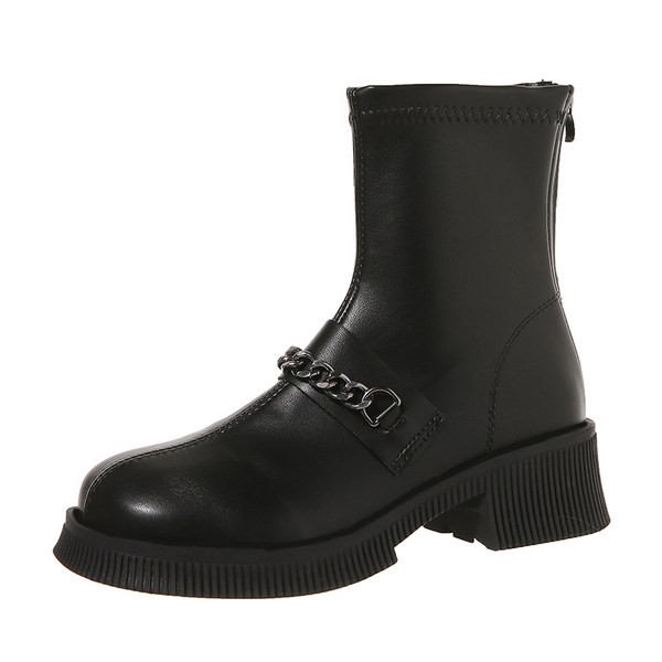 Eko bőrből készült női csizma fém lánccal