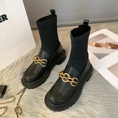 Γυναικείες έκο δερμάτινες μπότες με μεταλλική διακόσμηση - δύο χρώματα