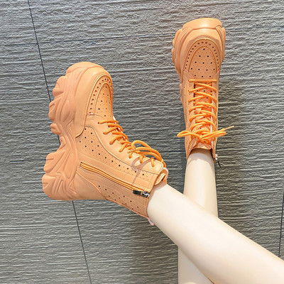 Cizme casual de dama cu sireturi si talpa aspra