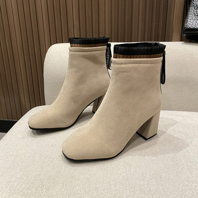 Κομψές γυναικείες μπότες από οικολογικό σουέτ- ψηλοτάκουνα