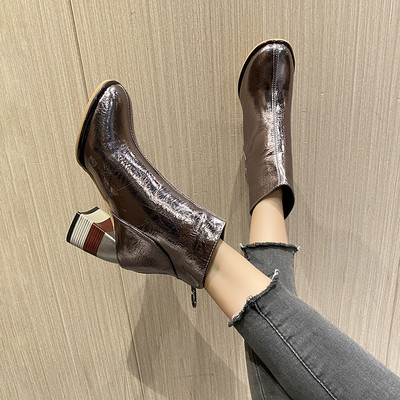 Stiilsed paksu kontsa ja lukuga naiste saapad