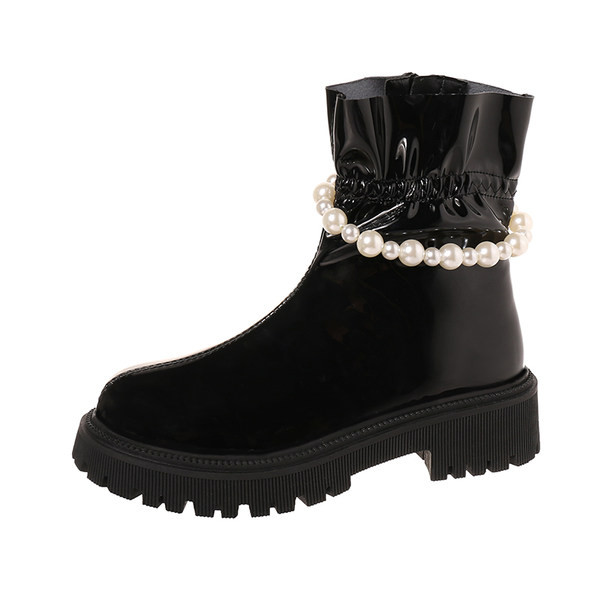 Moderne ženske lakirane čizme s ukrasnim perlicama