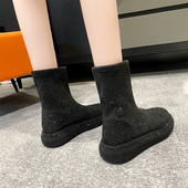 Модерни дамски боти от еко велур с декоративни камъни