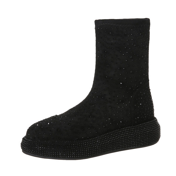 Модерни дамски боти от еко велур с декоративни камъни