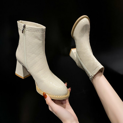 Moteriški odiniai batai su metaline sagtimi ir 7 cm kulnu