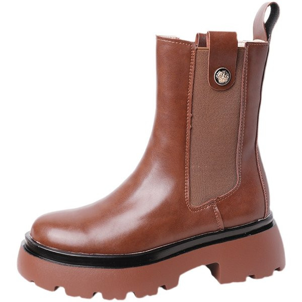 Pruuni ja musta värvi kunstnahast vabaaja naiste saapad