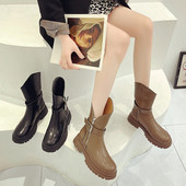 Modern női csizma csattal és cipzárral - barna és fekete