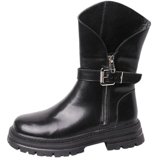 Modern női csizma csattal és cipzárral - barna és fekete