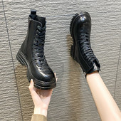 Ženske kožne čizme s vezicama i grubim potplatom