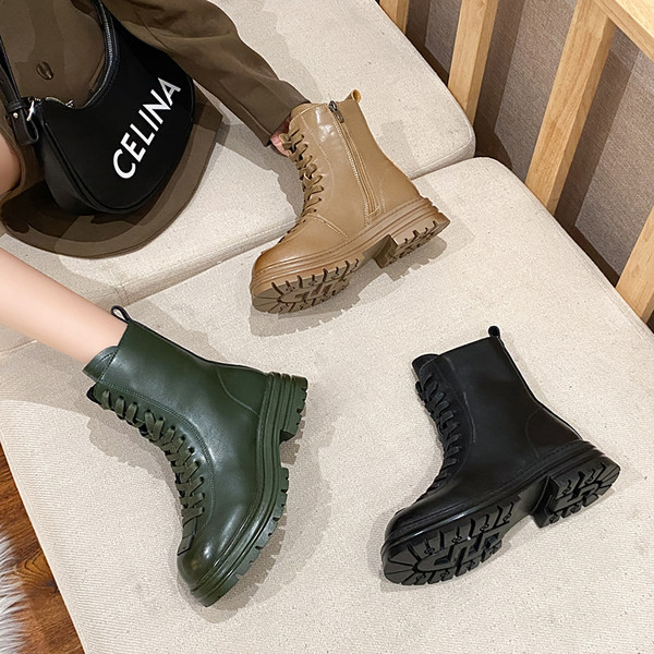 Ženske kožne čizme s vezicama i grubim potplatom