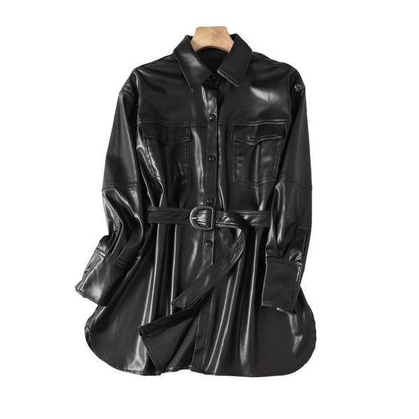 Őszi bőrdzseki típusú ing övvel