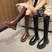 Ženske kožne čizme s platformom 5,5 cm