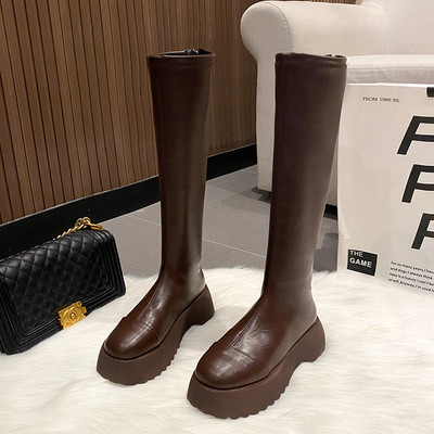 Ženske kožne čizme s platformom 5,5 cm