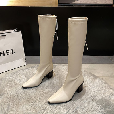 Cizme de dama model ascutit din piele cu toc de 7 cm