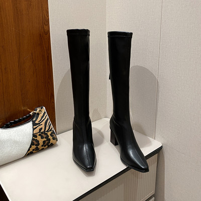 Cizme de dama model ascutit din piele cu toc de 7 cm