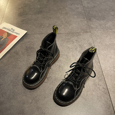 Cizme casual de dama din imitatie de piele neagra