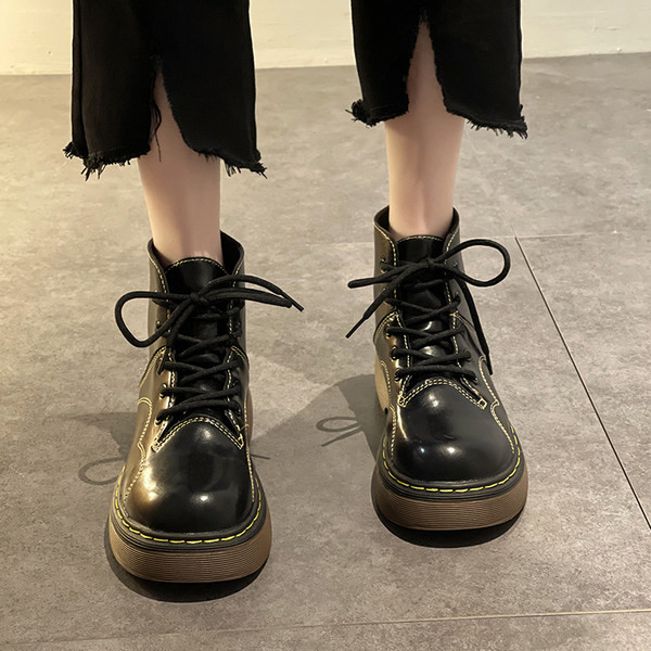 Cizme casual de dama din imitatie de piele neagra