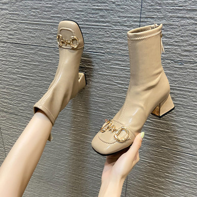 Stiilsed paksu kontsa ja pandlaga saapad naistele