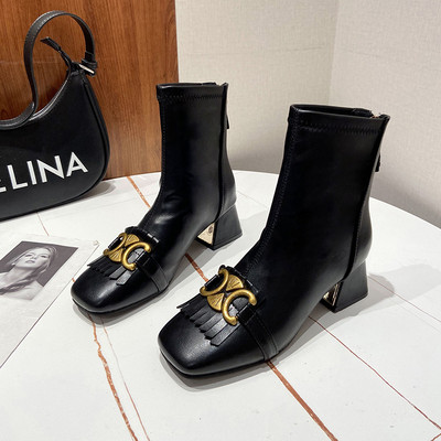 Stiilsed pandla ja paksu kontsaga ökonahast saapad