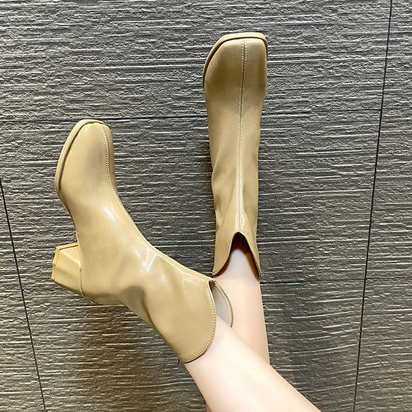 Cizme de dama din piele ecologica, model rotunjit cu toc