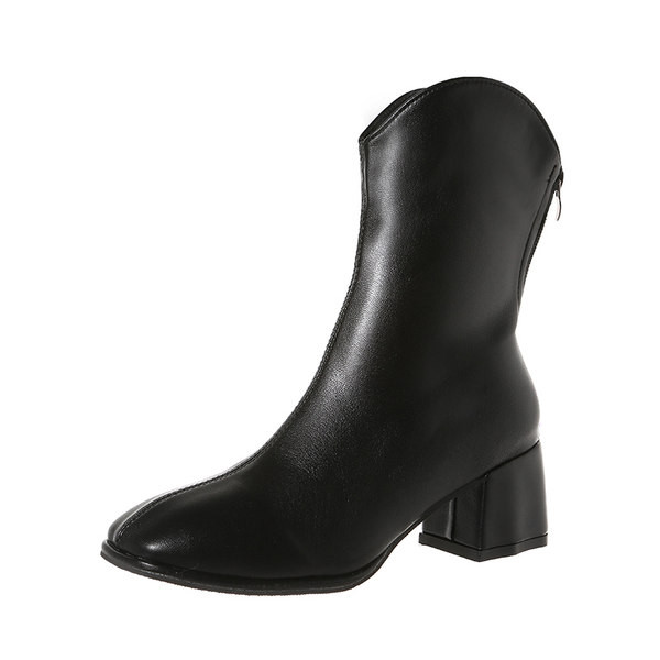 Cizme de dama din piele ecologica, model rotunjit cu toc