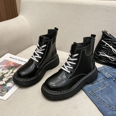 Ležerne ženske čizme od eko kože sa vezicama i ravnim potplatom