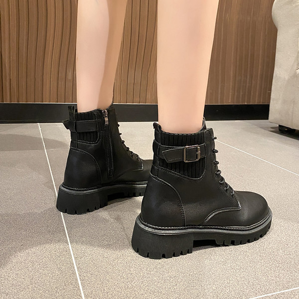 Ležerne ženske čizme s grubim potplatom i vezicama