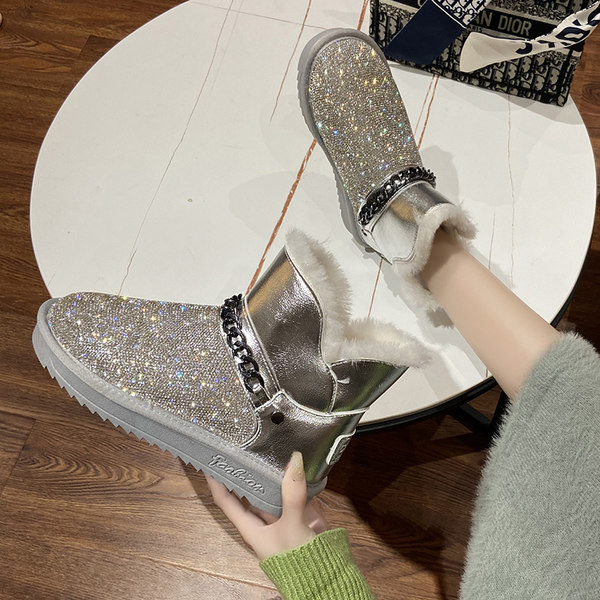 Cizme de damă cu căptușeală caldă și particule strălucitoare