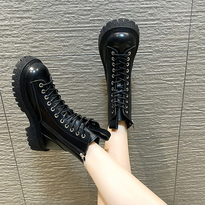 Naiste vabaaja saapad paelte ja tõmblukuga ümara mustriga