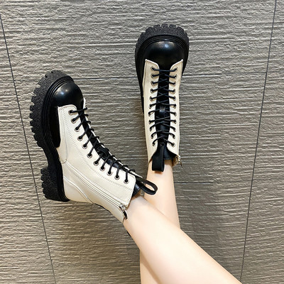 Naiste vabaaja saapad paelte ja tõmblukuga ümara mustriga