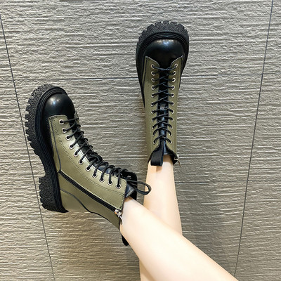 Naiste vabaaja saapad paelte ja tõmblukuga ümara mustriga