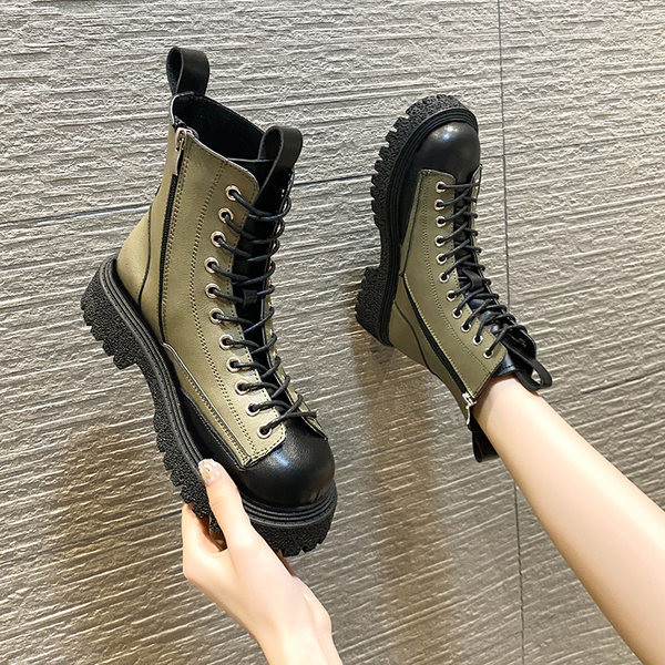 Naiste vabaaja saapad paelte ja tõmblukuga ümara mustriga