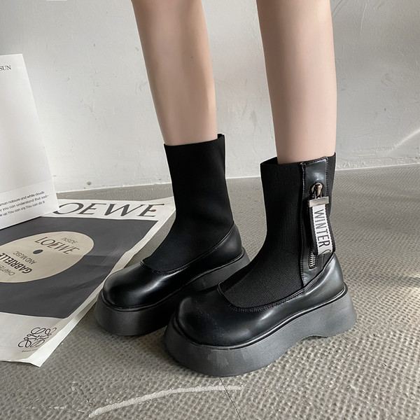 Ženske moderne čizme s patentnim zatvaračem i potplatom 5 cm